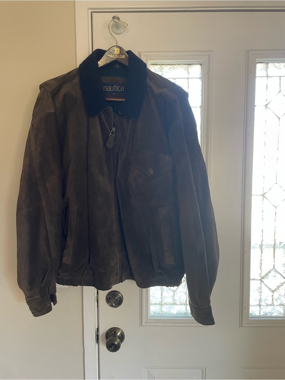 Nautica Brown Suede Bomber Jacket with Black Collar